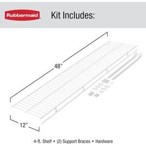 NEW 4' White Rubbermaid Wire Closet Wall Mount Shelf with Hardware Kit